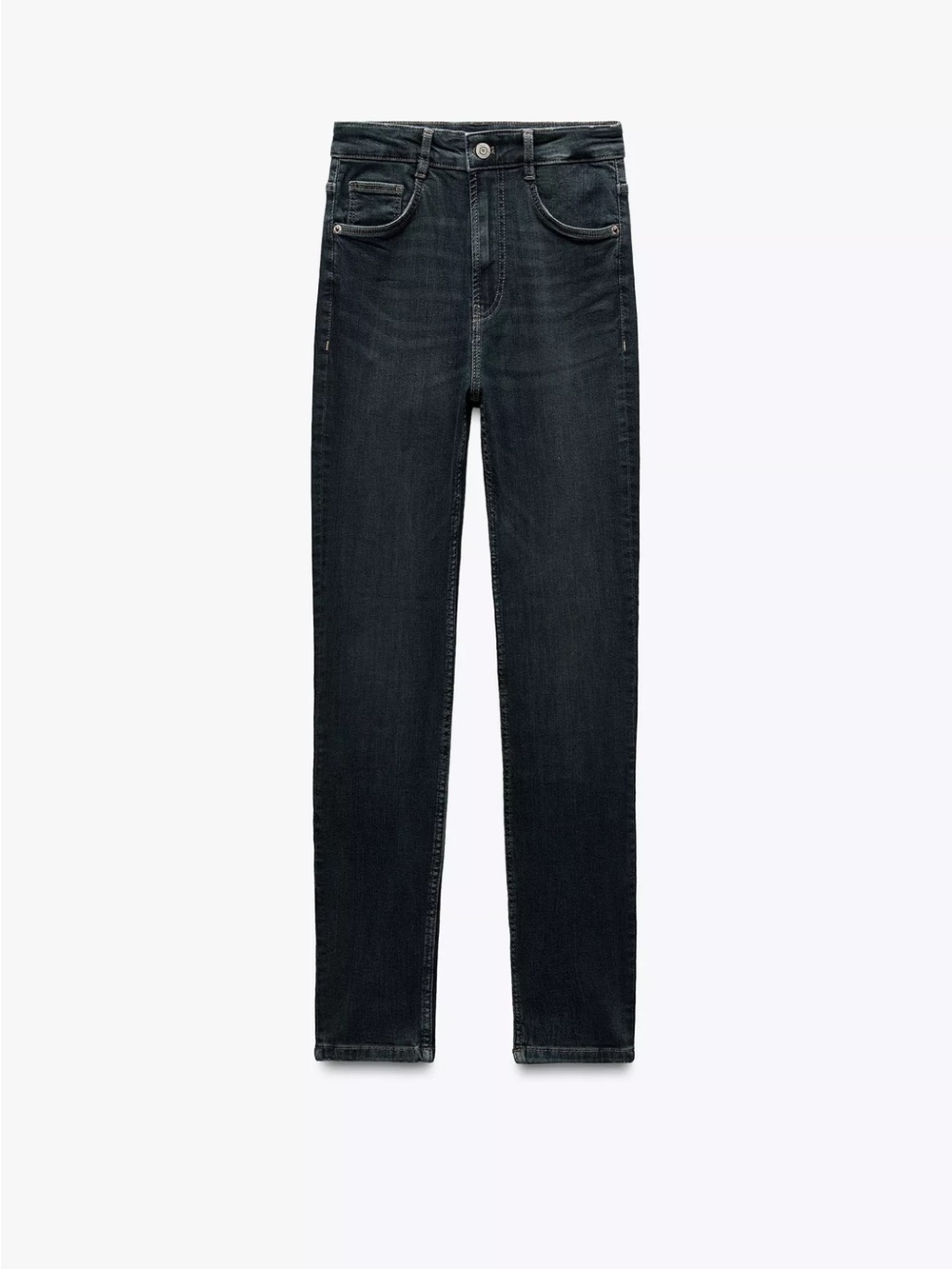 Zara High-Waisted Sculpt Skinny Jeans — Dark Gray/Black Wash